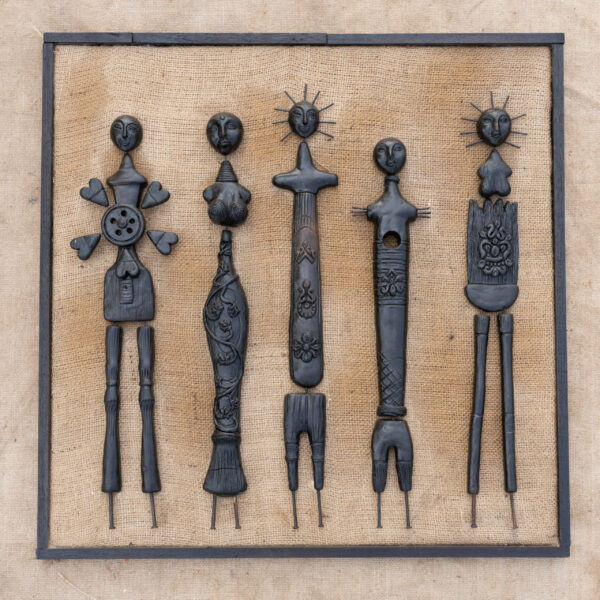 Tribal Figurines in Black Finish- terracotta wall art