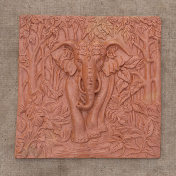 Handcrafted Terracotta Elephant in the Wild Wall Art