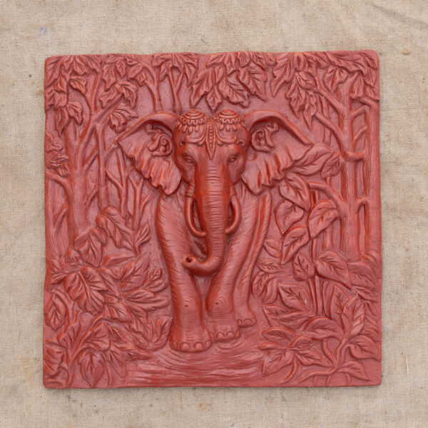 Handcrafted Terracotta Elephant in the Wild Wall Art
