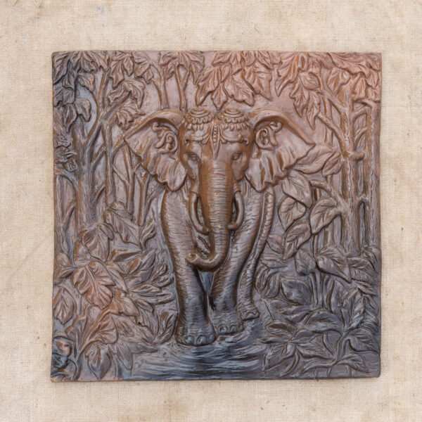 Handcrafted Terracotta Elephant in the Wild Wall Art